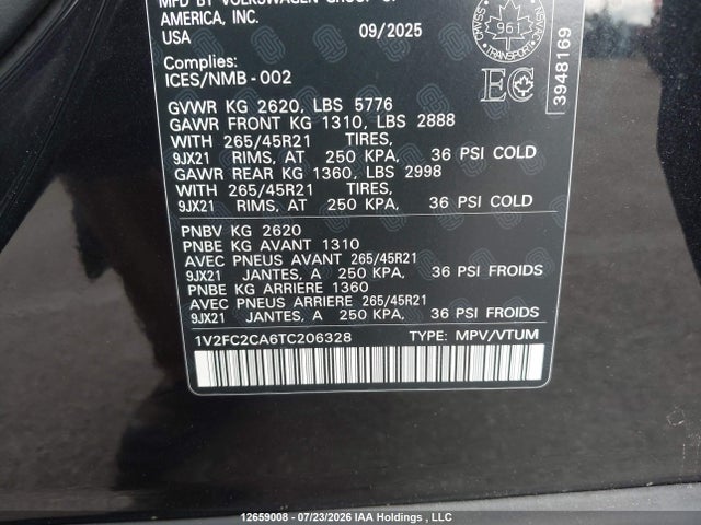 2026 Volkswagen Atlas Cross Sport Execline 4motion მანქანა იყიდება აუქციონზე, vin: 1V2FC2CA6TC206328, აუქციონის ნომერი: 12659008