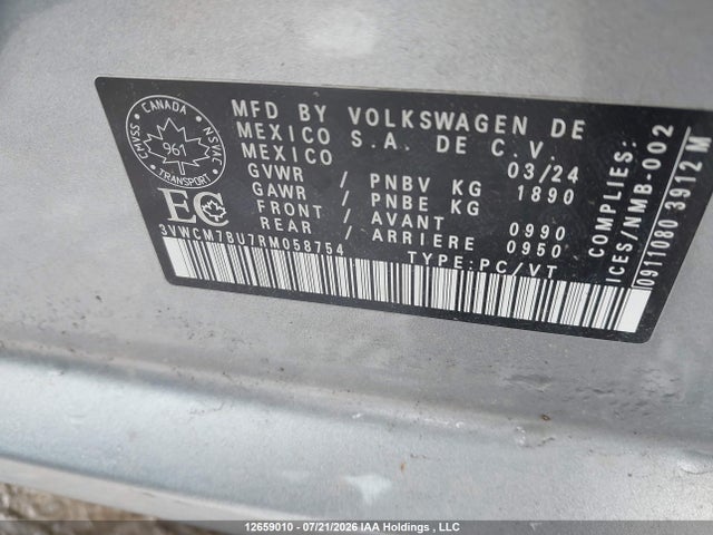 Продажа на аукционе авто 2024 Volkswagen Jetta Trendline, vin: 3VWCM7BU7RM058754, номер лота: 12659010