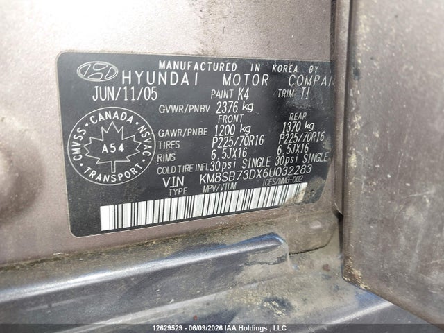 12629529 :رقم المزاد ، KM8SB73DX6U032283 vin ، 2006 Hyundai Santa Fe Gl/gls مزاد بيع