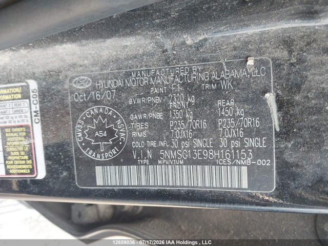 Продаж на аукціоні авто 2008 Hyundai Santa Fe Gl, vin: 5NMSG13E98H161153, номер лоту: 12659036
