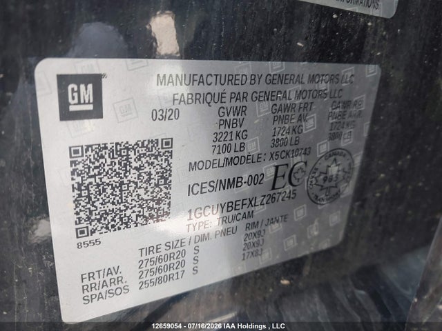 Aukcja sprzedaży 2020 Chevrolet Silverado 1500 Custom, vin: 1GCUYBEFXLZ267245, numer aukcji: 12659054