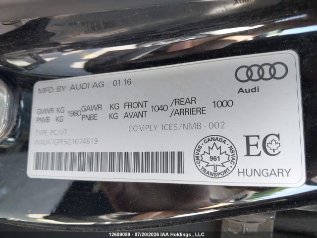 Продажа на аукционе авто 2016 Audi A3 1.8t Komfort, vin: WAUA7GFF5G1074519, номер лота: 12659059