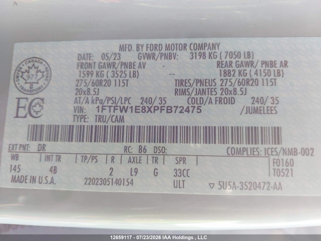 Ford F150 Supercrew 2023 1FTFW1E8XPFB72475 Image 19