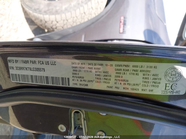12659127 :رقم المزاد ، 3C6RR7KT9LG305579 vin ، 2020 Ram 1500 Classic St مزاد بيع