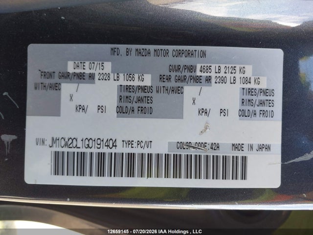 Aukcja sprzedaży 2016 Mazda Mazda5 Gs, vin: JM1CW2CL1G0191404, numer aukcji: 12659145