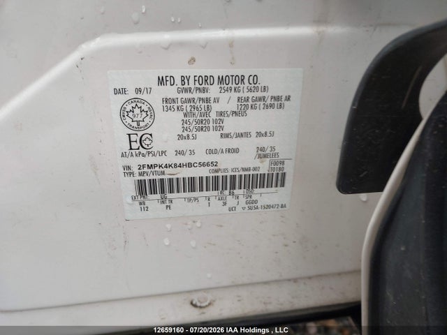 Продаж на аукціоні авто 2017 Ford Edge Titanium, vin: 2FMPK4K84HBC56652, номер лоту: 12659160