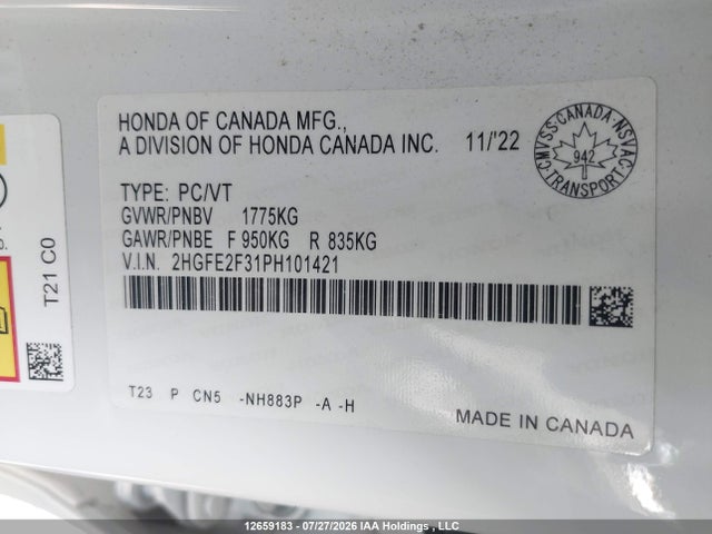 Honda Civic 2023 2HGFE2F31PH101421 Image 9