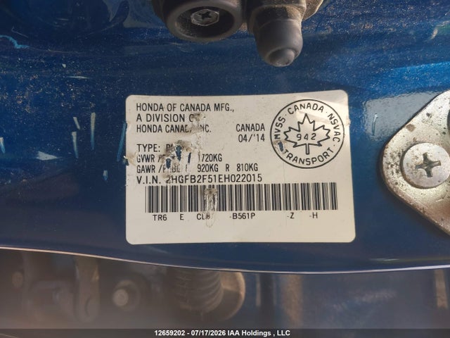 Продажа на аукционе авто 2014 Honda Civic Ex, vin: 2HGFB2F51EH022015, номер лота: 12659202