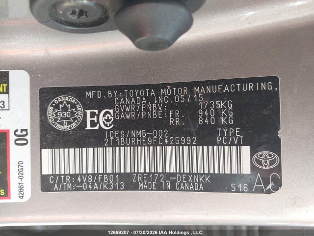 Aukcja sprzedaży 2015 Toyota Corolla, vin: 2T1BURHE9FC425992, numer aukcji: 12659207