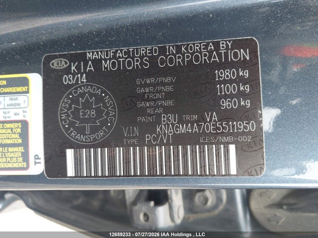 KIA Optima Lx 2014 KNAGM4A70E5511950 Image 9
