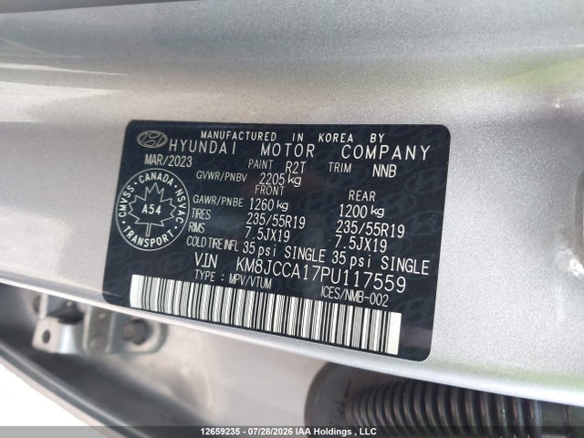 12659235 :رقم المزاد ، KM8JCCA17PU117559 vin ، 2023 Hyundai Tucson مزاد بيع