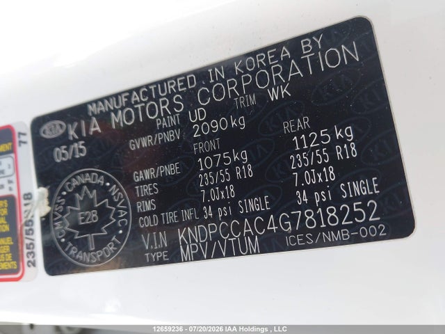 12659236 :رقم المزاد ، KNDPCCAC4G7818252 vin ، 2016 Kia Sportage Ex/sx مزاد بيع