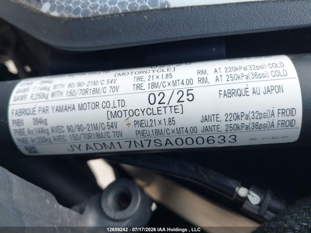 Yamaha Xtz690 2025 JYADM17N7SA000633 Image 14