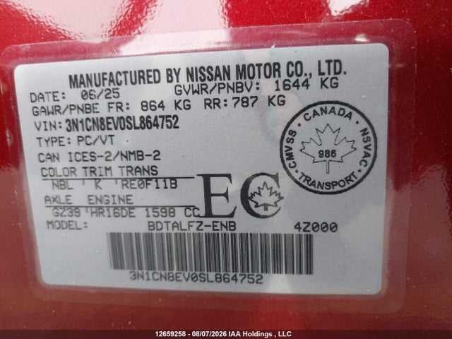 Nissan VERSA SV 2025 3N1CN8EV0SL864752 Image 17