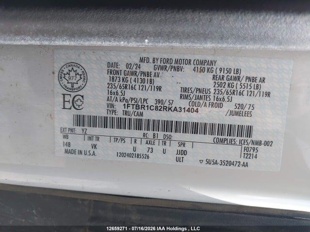 Ford Transit T-250 2024 1FTBR1C82RKA31404 Image 9