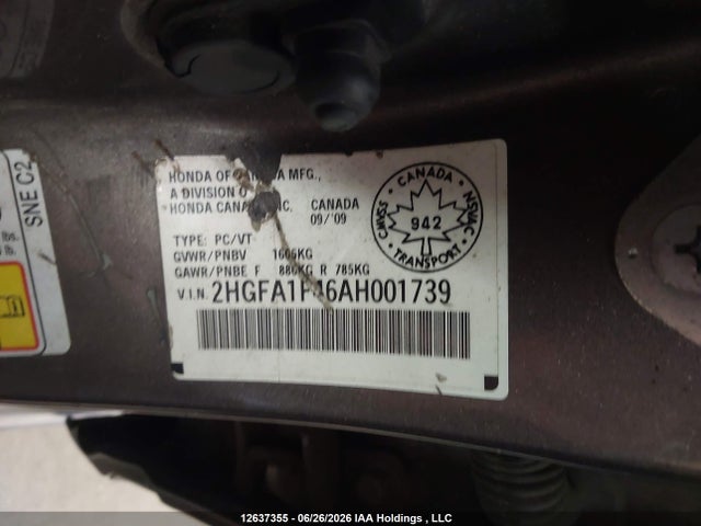 Продажа на аукционе авто 2010 Honda Civic Dx-g, vin: 2HGFA1F46AH001739, номер лота: 12637355