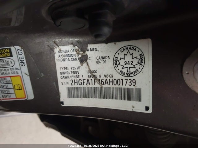 Продажа на аукционе авто 2010 Honda Civic Dx-g, vin: 2HGFA1F46AH001739, номер лота: 12637355