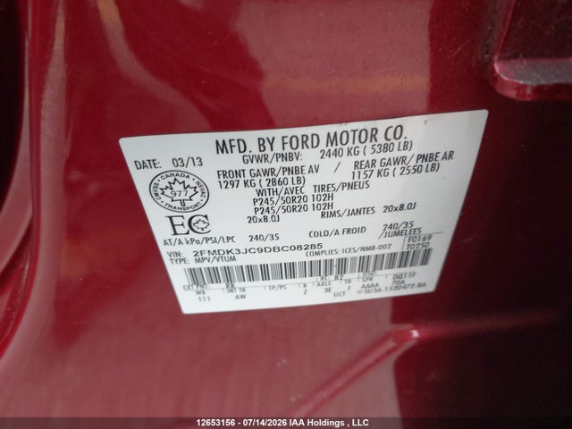 2013 Ford Edge Sel მანქანა იყიდება აუქციონზე, vin: 2FMDK3JC9DBC08285, აუქციონის ნომერი: 12653156