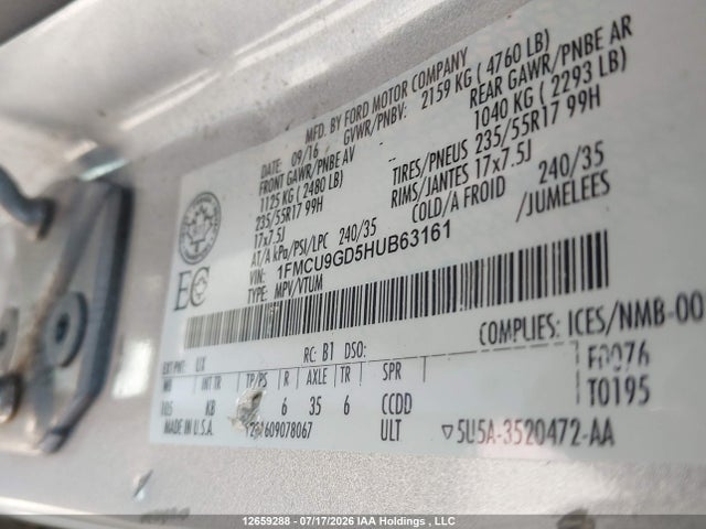 Ford ESCAPE SE 2017 1FMCU9GD5HUB63161 Image 9