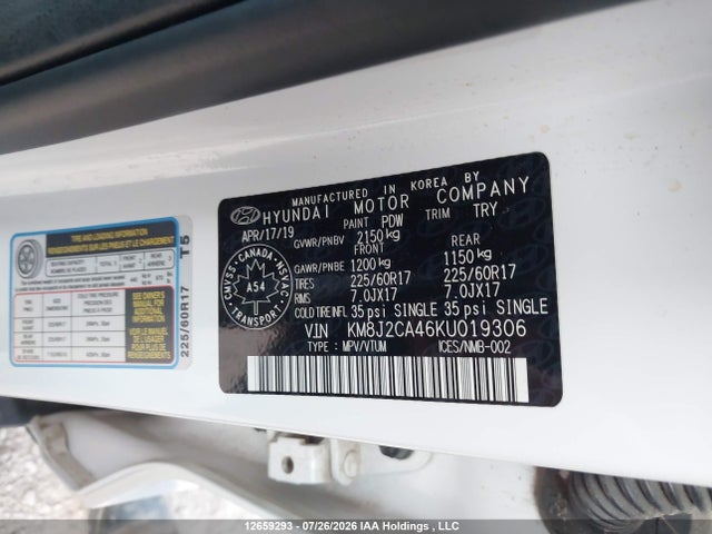 KM8J2CA46KU019306 Hyundai Tucson Essential W/safety Package