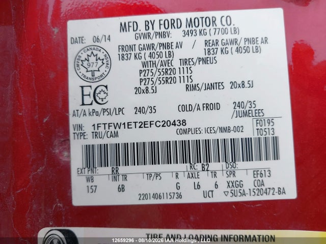 Aukcja sprzedaży 2014 Ford F150 Supercrew, vin: 1FTFW1ET2EFC20438, numer aukcji: 12659296