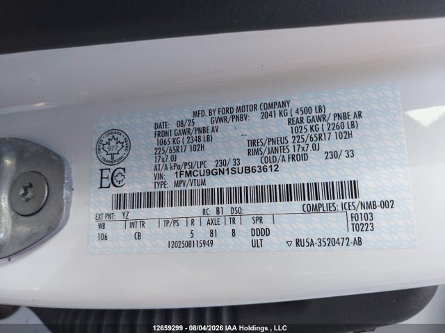 Продаж на аукціоні авто 2025 Ford Escape, vin: 1FMCU9GN1SUB63612, номер лоту: 12659299