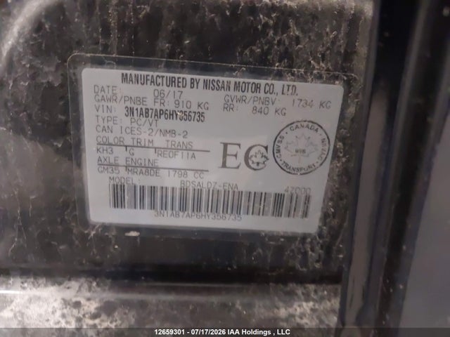 12659301 :رقم المزاد ، 3N1AB7AP6HY356735 vin ، 2017 Nissan Sentra S/sv/sr/sl مزاد بيع