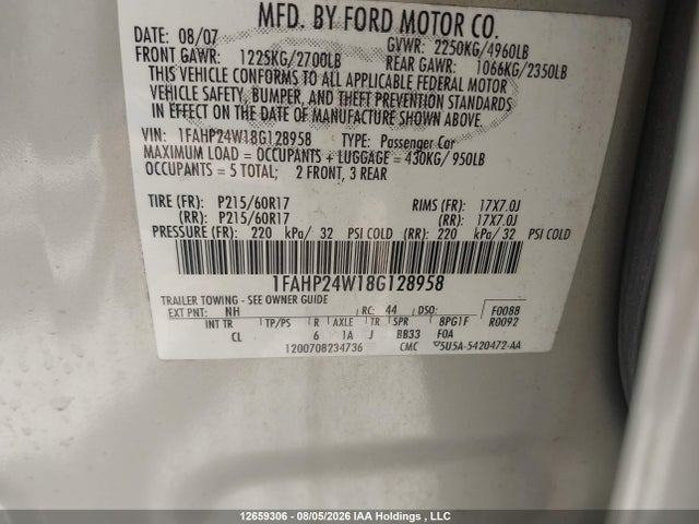 Продаж на аукціоні авто 2008 Ford Taurus Sel, vin: 1FAHP24W18G128958, номер лоту: 12659306