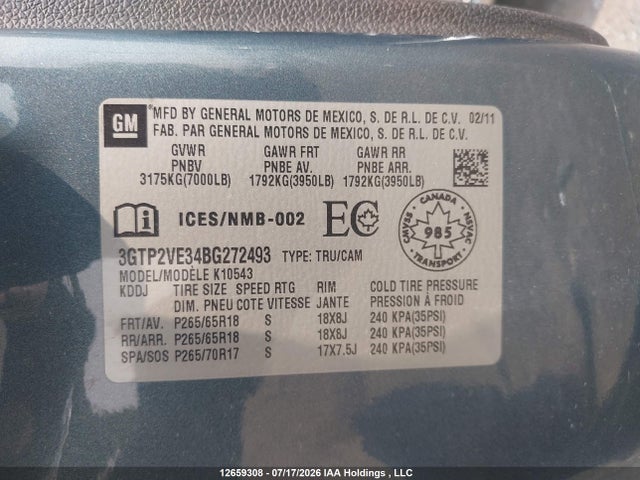 Aukcja sprzedaży 2011 Gmc Sierra K1500 Sle, vin: 3GTP2VE34BG272493, numer aukcji: 12659308