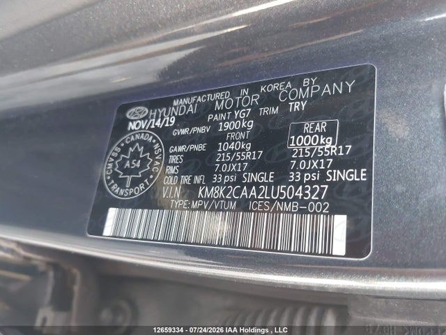 Продажа на аукционе авто 2020 Hyundai Kona Sel, vin: KM8K2CAA2LU504327, номер лота: 12659334