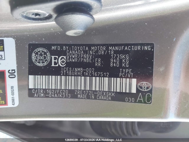 Toyota COROLLA SE 2019 2T1BURHE1KC167512 Image 9