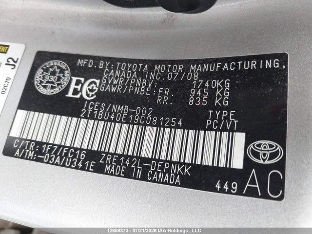 Auction sale of the 2009 Toyota Corolla S/le/xle, vin: 2T1BU40E19C081254, lot number: 12659373