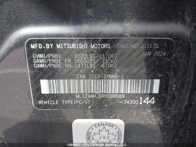 Продажа на аукционе авто 2024 Mitsubishi Mirage Gt/noir, vin: ML32AWHJ6RH008689, номер лота: 12653807