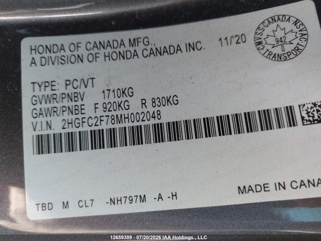 Honda Civic Ex 4dr 2021 2HGFC2F78MH002048 Image 9