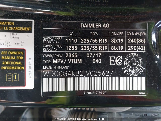 2018 Mercedes-benz Glc 300 4matic მანქანა იყიდება აუქციონზე, vin: WDC0G4KB2JV025627, აუქციონის ნომერი: 12659390