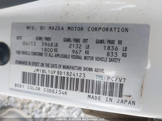 Aukcja sprzedaży 2013 Mazda Mazda3 Gx, vin: JM1BL1UF8D1824123, numer aukcji: 12659393