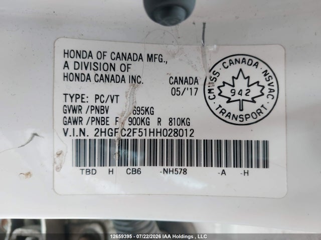 Honda Civic Lx 2017 2HGFC2F51HH028012 Image 18