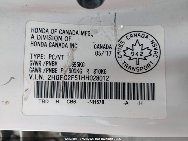 Honda Civic Lx 2017 2HGFC2F51HH028012 Image 9