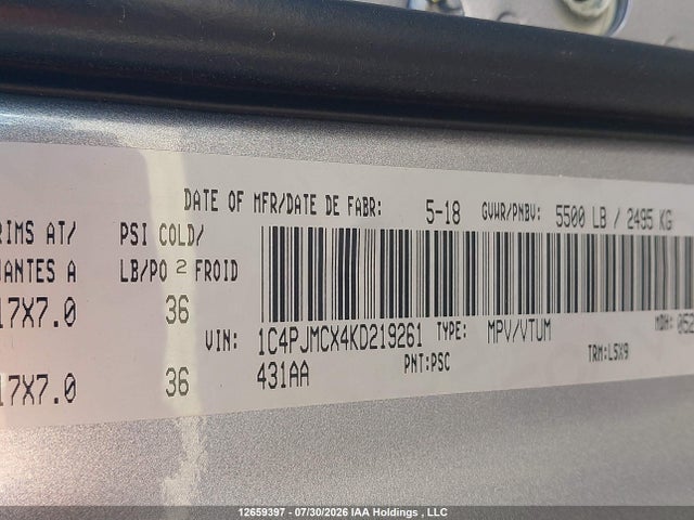 Aukcja sprzedaży 2019 Jeep Cherokee North, vin: 1C4PJMCX4KD219261, numer aukcji: 12659397