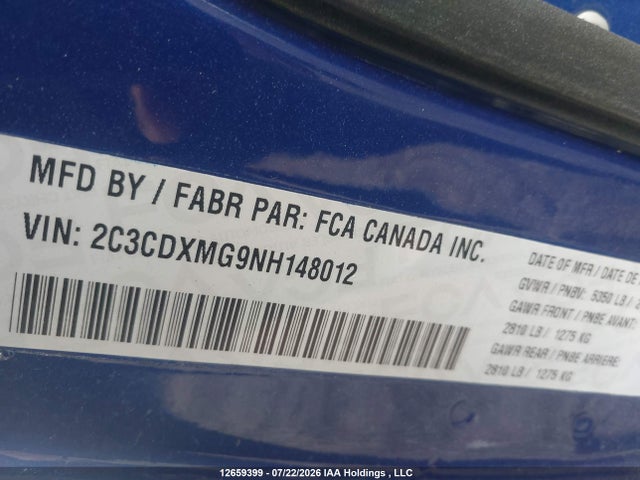Продажа на аукционе авто 2022 Dodge Charger, vin: 2C3CDXMG9NH148012, номер лота: 12659399