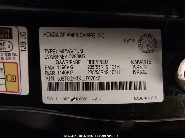 2020 Acura Rdx მანქანა იყიდება აუქციონზე, vin: 5J8TC2H3XLL802042, აუქციონის ნომერი: 12659402