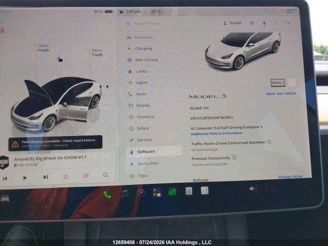 12659406 :رقم المزاد ، 5YJ3E1EA1NF163853 vin ، 2022 Tesla Model 3 Rwd/standard Range مزاد بيع