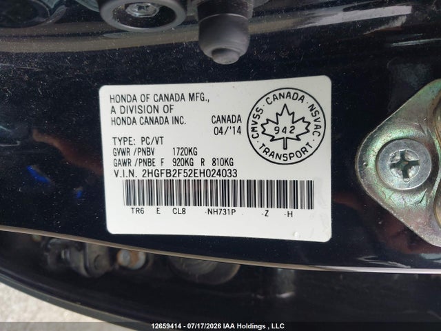 Honda Civic Lx 2014 2HGFB2F52EH024033 Image 9