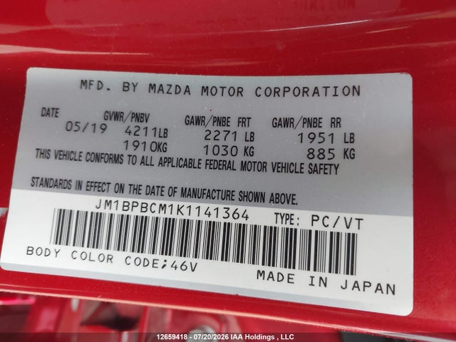 JM1BPBCM1K1141364 Mazda 3 Preferred Plus