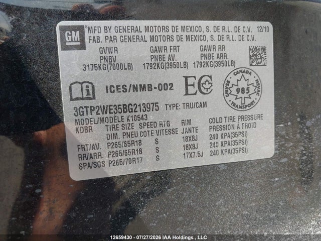 Продаж на аукціоні авто 2011 Gmc Sierra 1500 Slt, vin: 3GTP2WE35BG213975, номер лоту: 12659430