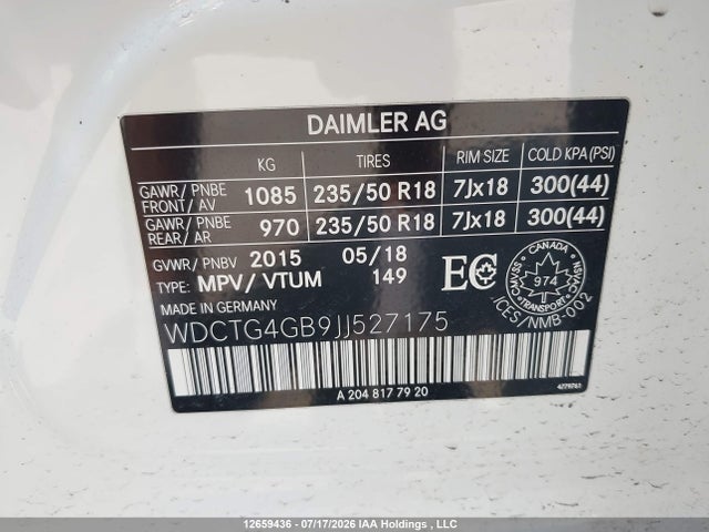 WDCTG4GB9JJ527175 Mercedes-Benz Gla 250 4matic