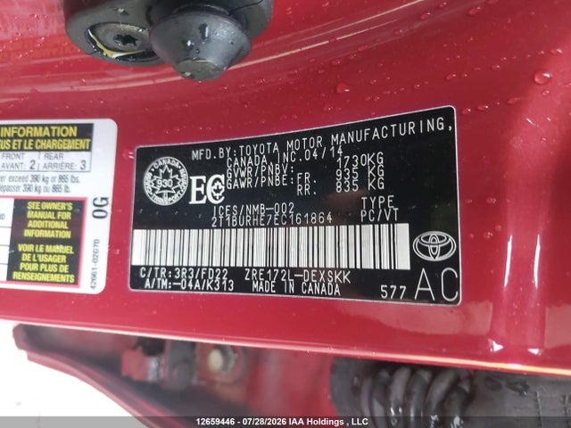 2T1BURHE7EC161864 Toyota Corolla L/le/le Pls/prm/s/s Pls