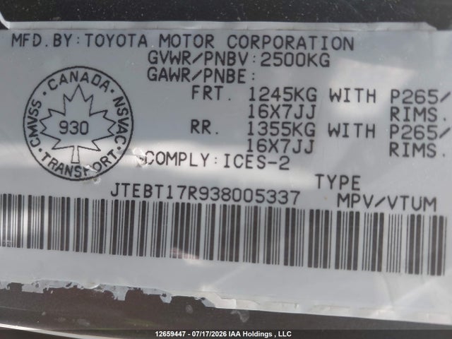 Auction sale of the 2003 Toyota 4runner Limited, vin: JTEBT17R938005337, lot number: 12659447