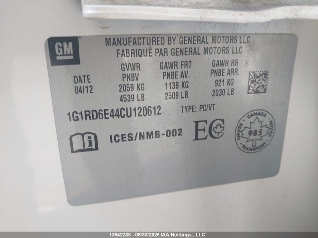Продажа на аукционе авто 2012 Chevrolet Volt, vin: 1G1RD6E44CU120612, номер лота: 12642238