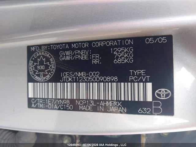Продажа на аукционе авто 2005 Toyota Echo, vin: JTDKT123050090898, номер лота: 12645093